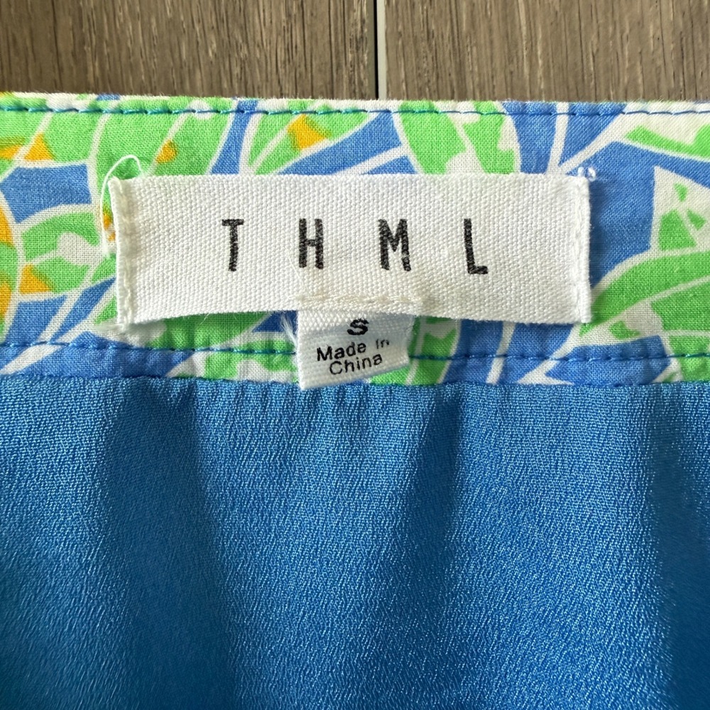 THML Dress Womens Small Blue Green Floral Tiered Midi Boho Cotton Summer Preppy - Picture 2 of 6